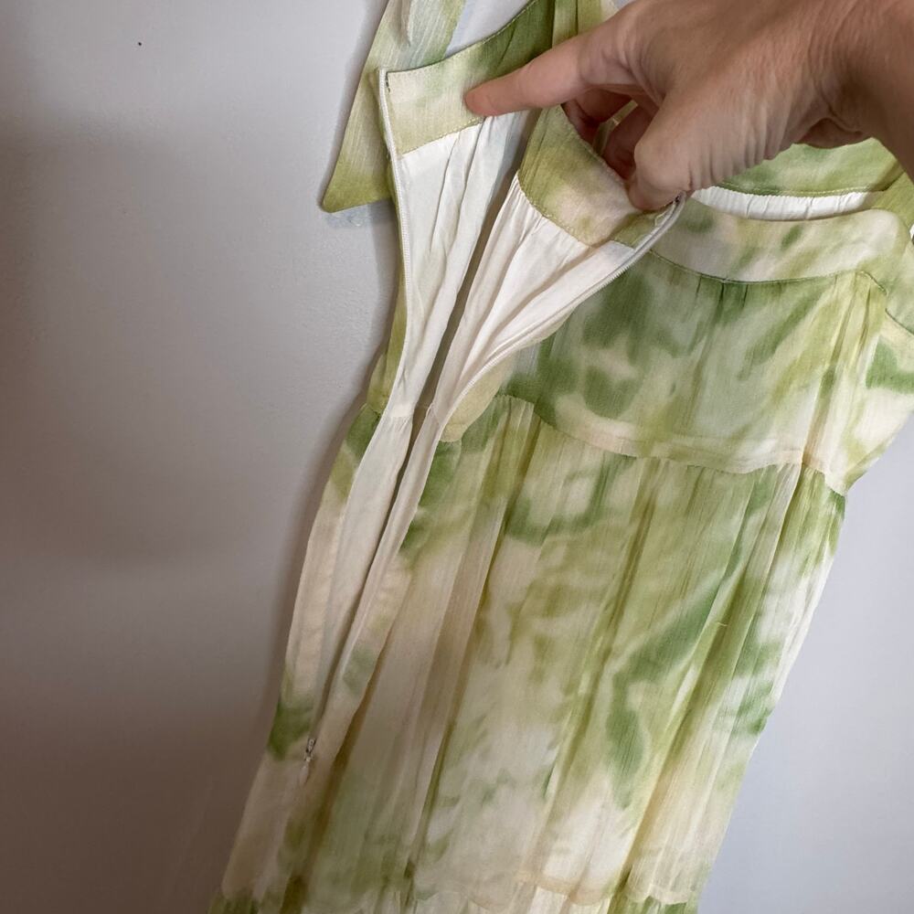 Line & Dot Sleeveless Palm Chiffon Maxi Dress Lime Green Women’s Small - Picture 4 of 9